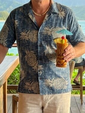 Palmwave Hawaii Blue Pineapple Print 100% Cotton Aloha Shirt M Tropical Resort
